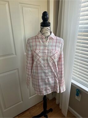 Aeropostale Bethany Mota Pink Flannel Lace Button Up Shirt